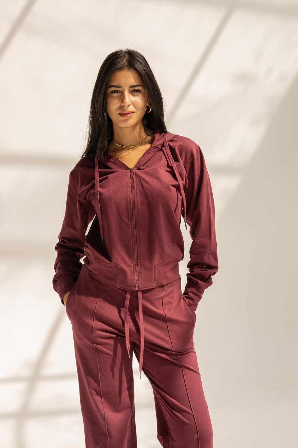 Burgundy Comfy Melton Zipped Hoodie