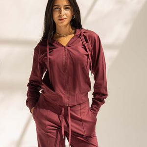 Burgundy Comfy Melton Zipped Hoodie