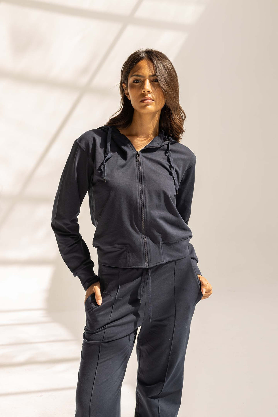 Navy Comfy Melton Zipped Hoodie