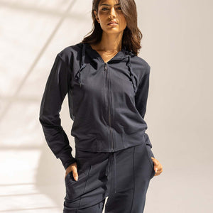 Navy Comfy Melton Zipped Hoodie