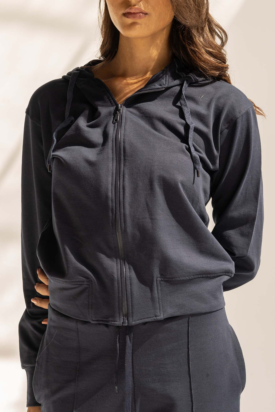 Navy Comfy Melton Zipped Hoodie