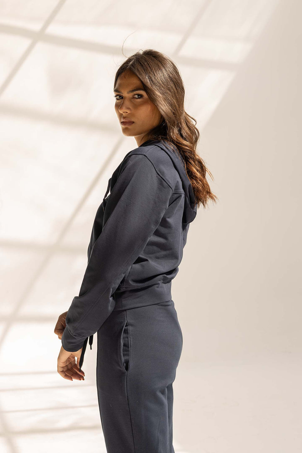 Navy Comfy Melton Zipped Hoodie