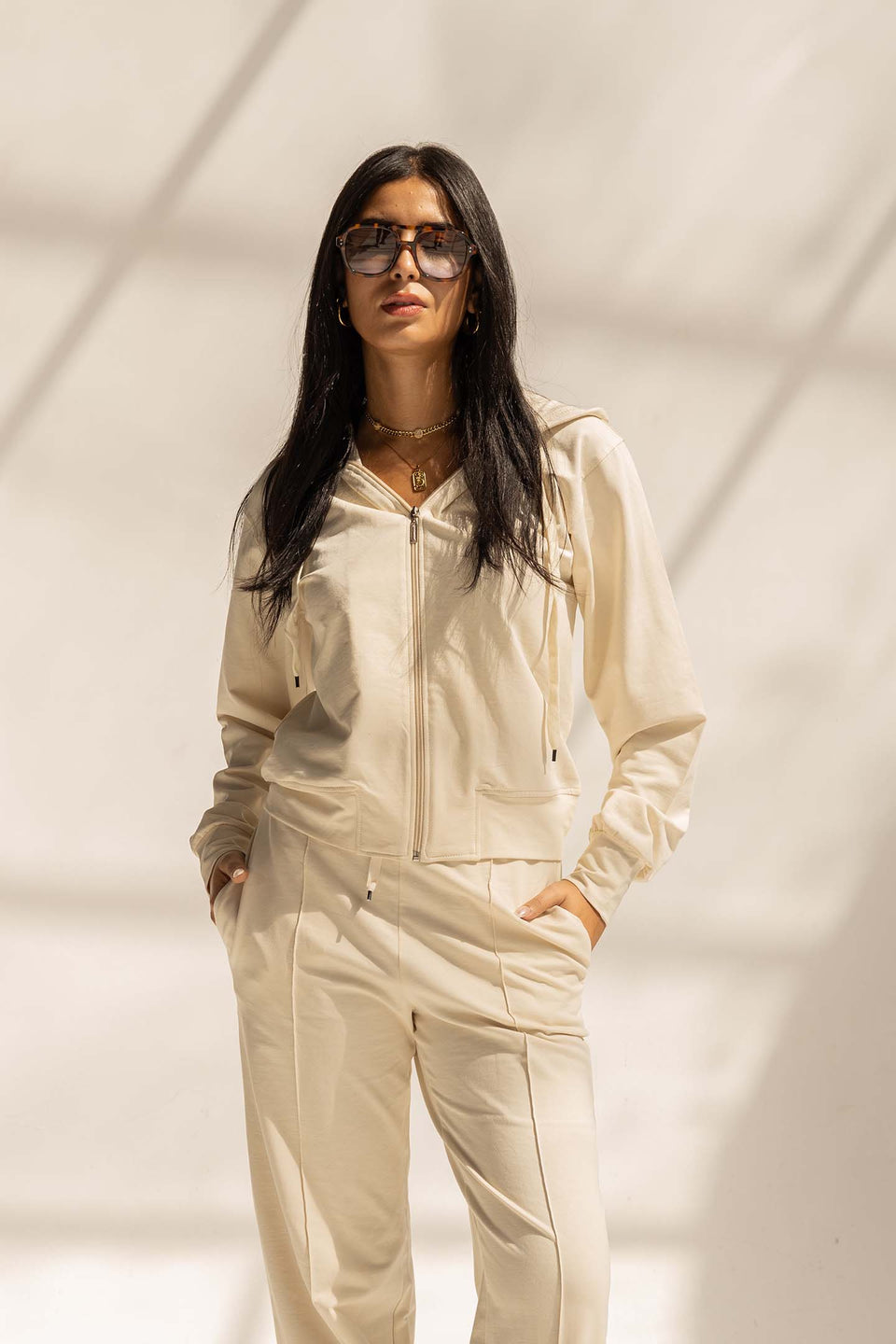 Off White Comfy Melton Zipped Hoodie