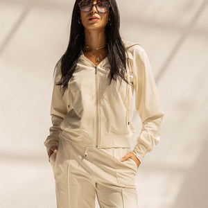 Off White Comfy Melton Zipped Hoodie