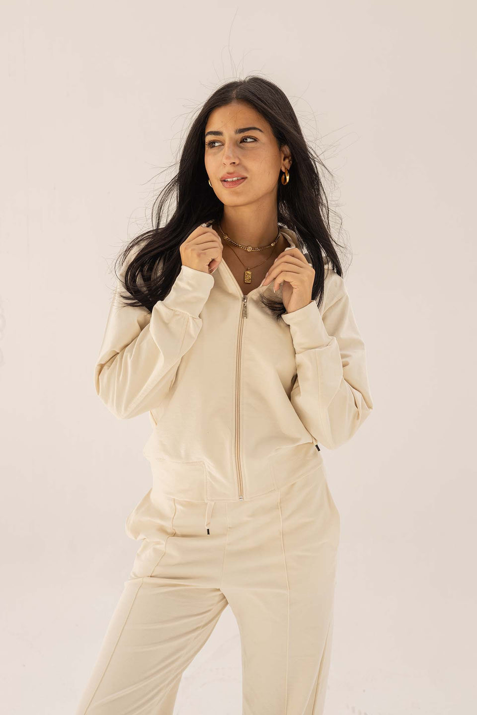 Off White Comfy Melton Zipped Hoodie