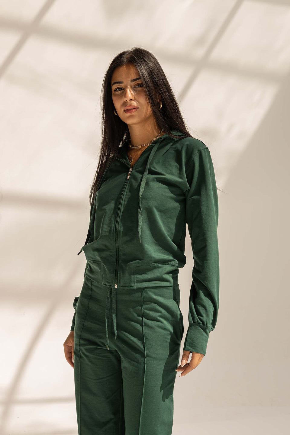 Olive Comfy Melton Zipped Hoodie