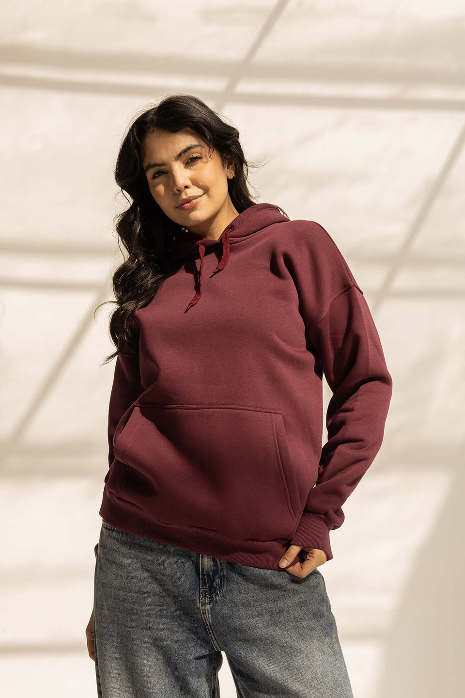 Burgundy Melton Oversized Hoodie