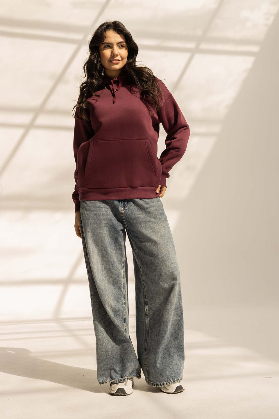 Burgundy Melton Oversized Hoodie