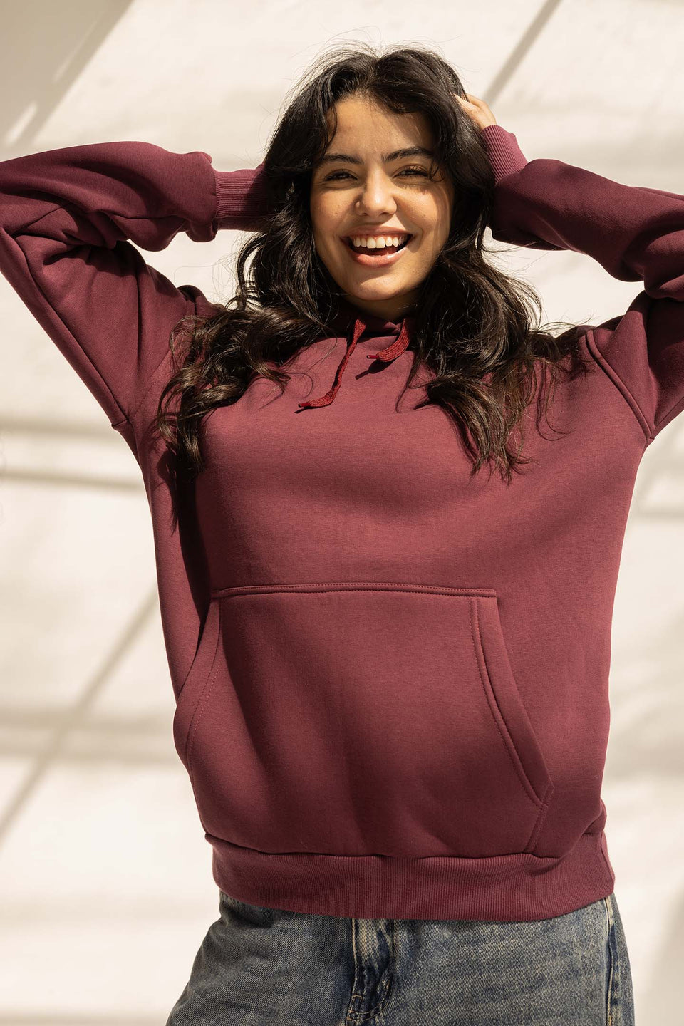 Burgundy Melton Oversized Hoodie