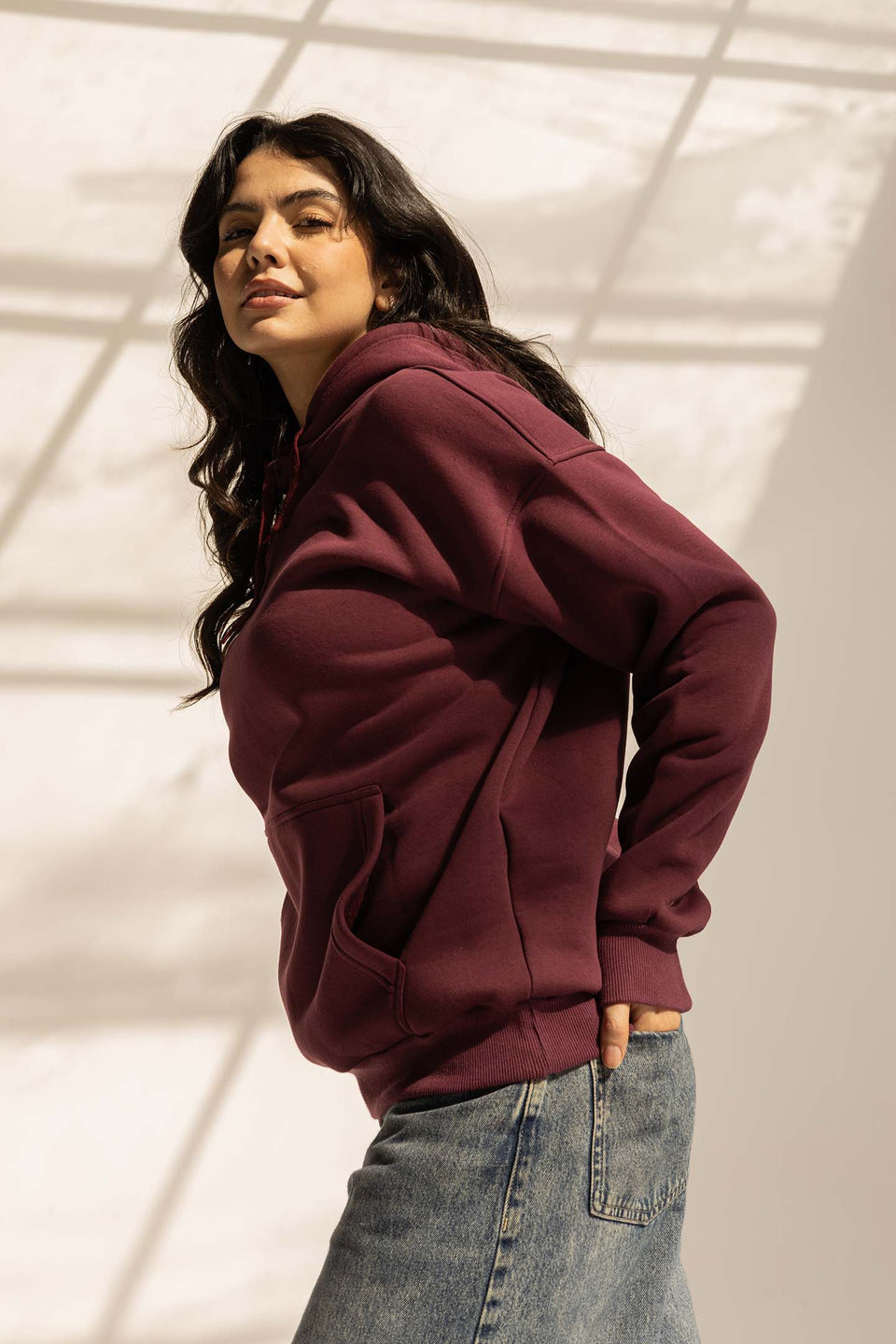 Burgundy Melton Oversized Hoodie
