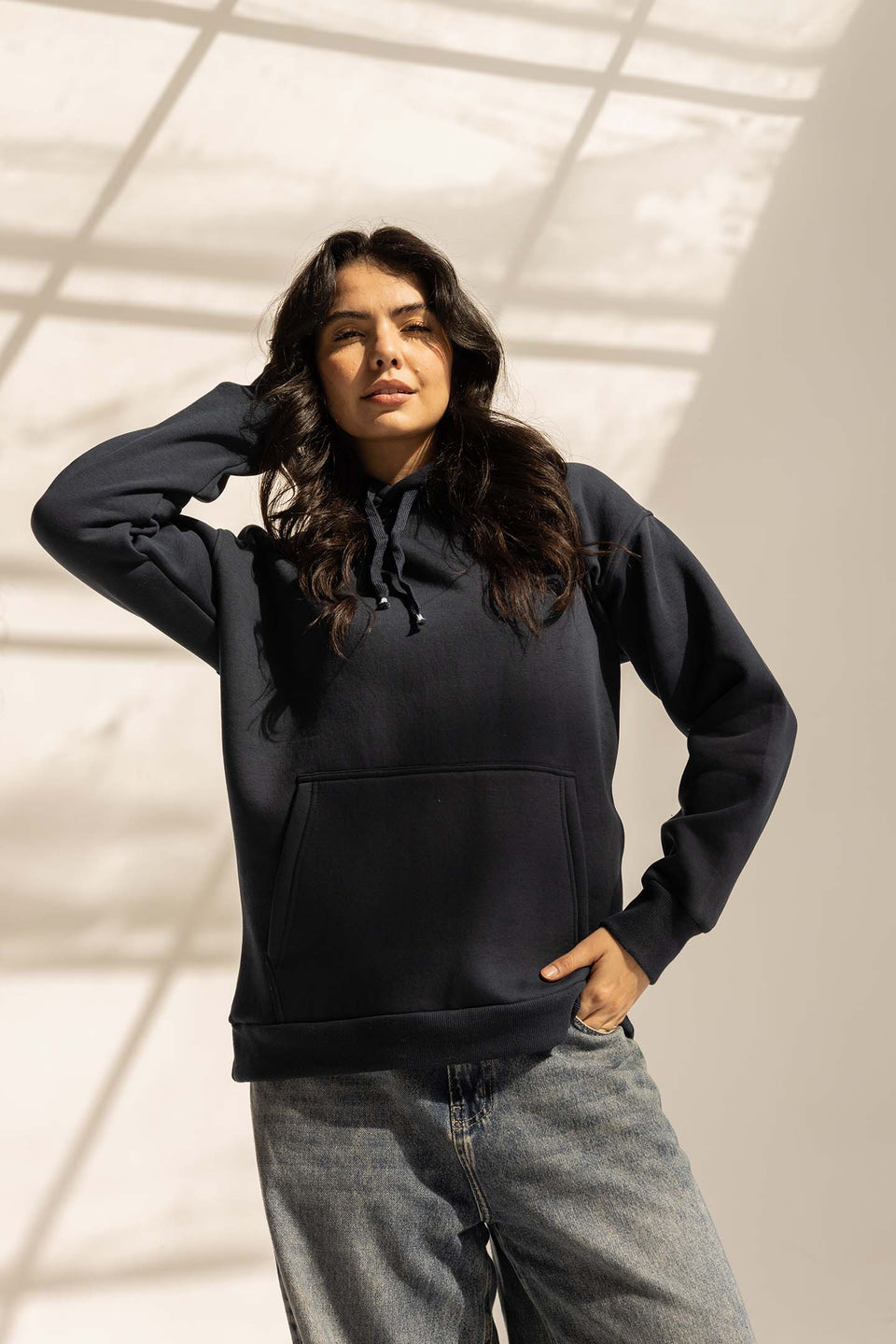 Navy Melton Oversize Hoodie