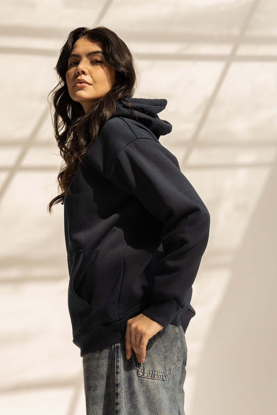 Navy Melton Oversize Hoodie