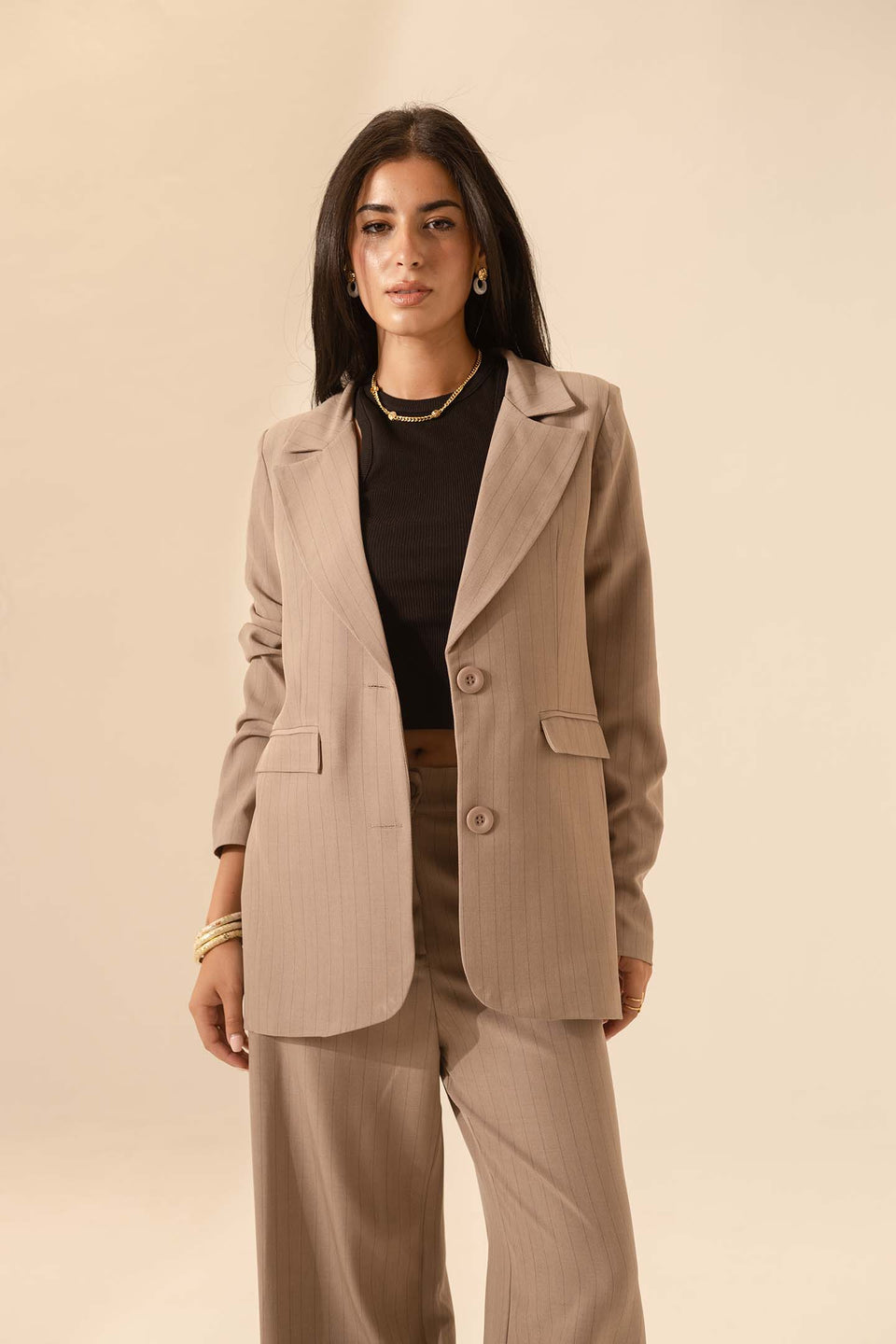Coffe Striped Formal Blazer
