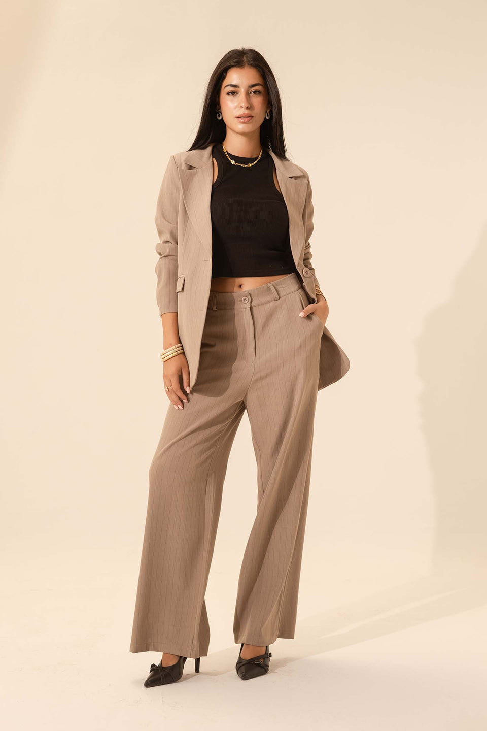 Coffe Striped Formal Blazer