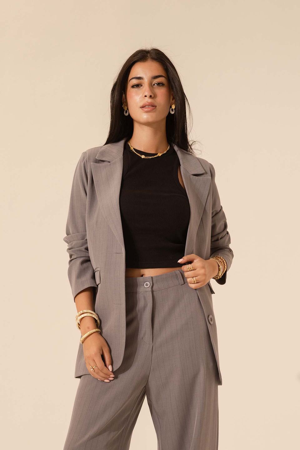 Grey Striped Formal Blazer