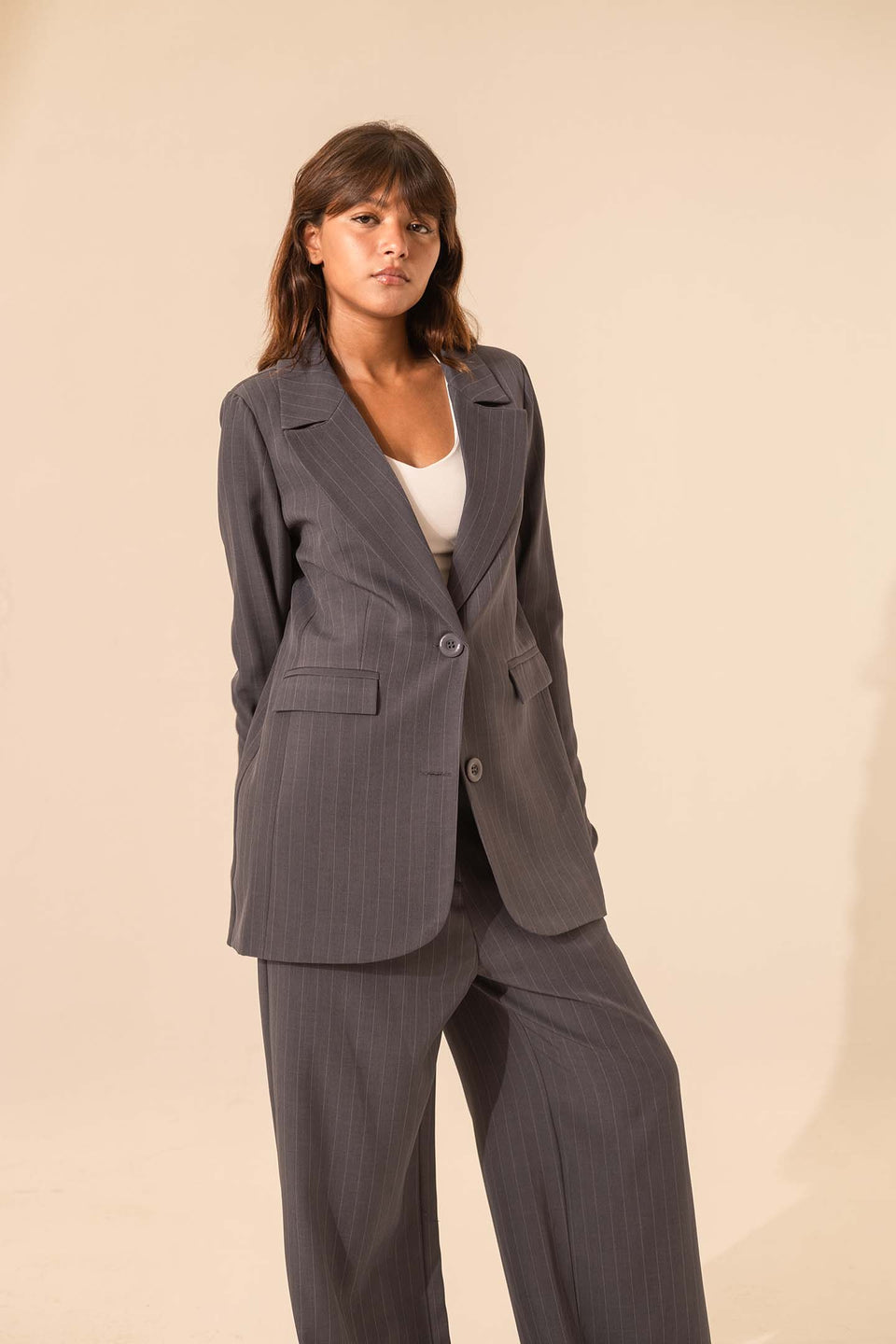 Navy Striped Formal Blazer