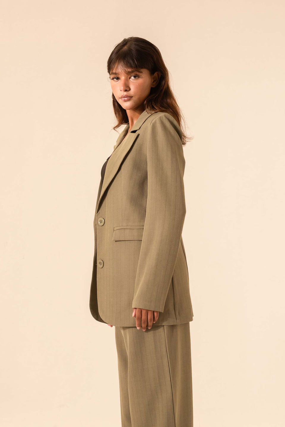 Olive Striped Formal Blazer
