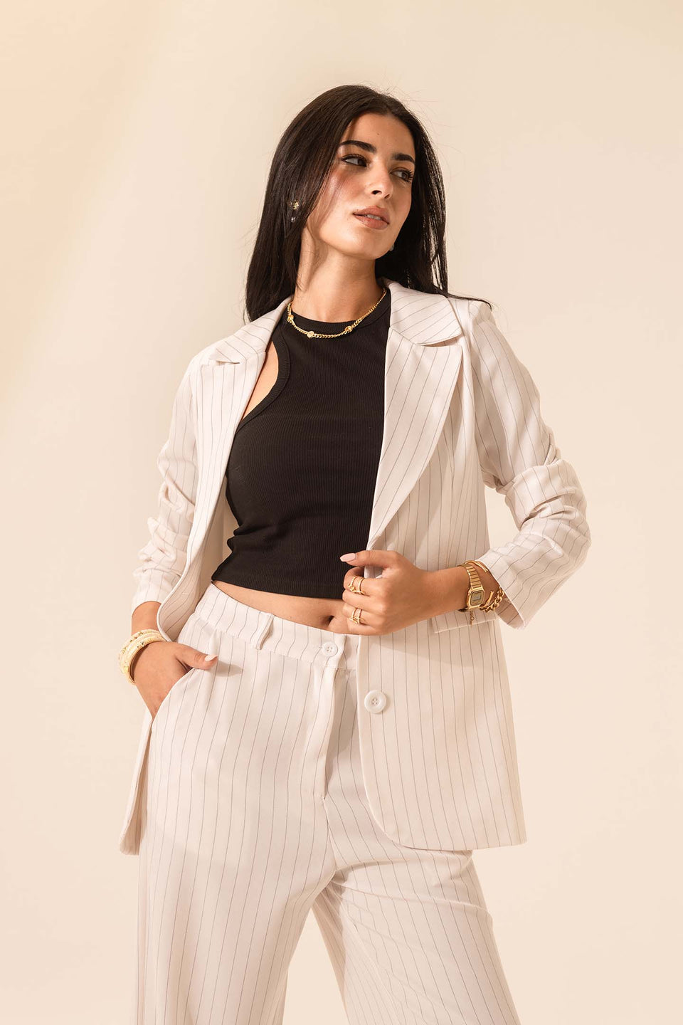 White Striped Formal Blazer