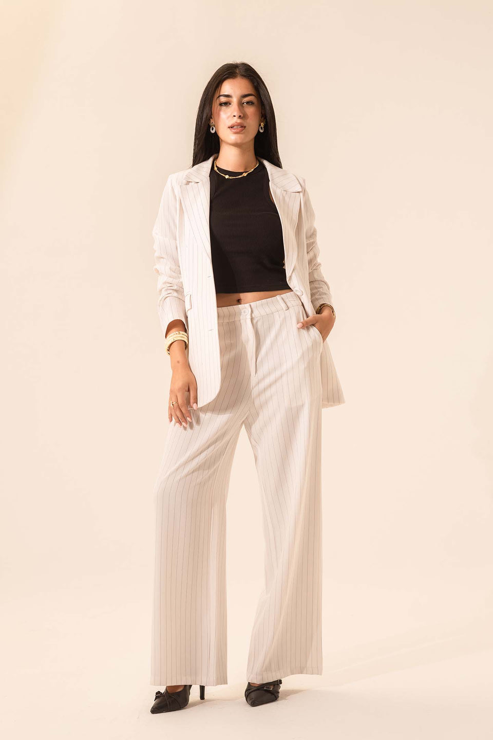 White Striped Formal Blazer