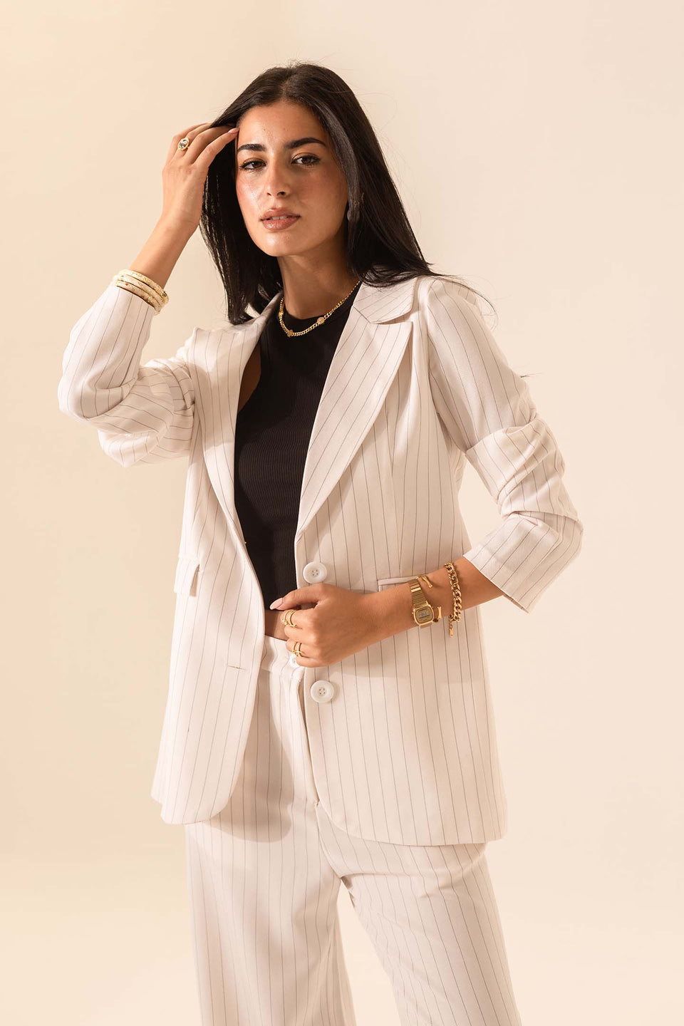 White Striped Formal Blazer