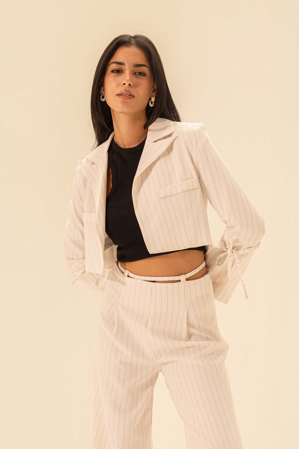 White striped Cropped Blazer