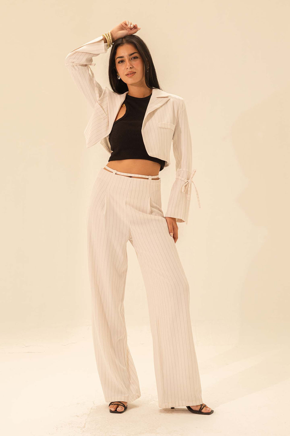 White striped Cropped Blazer