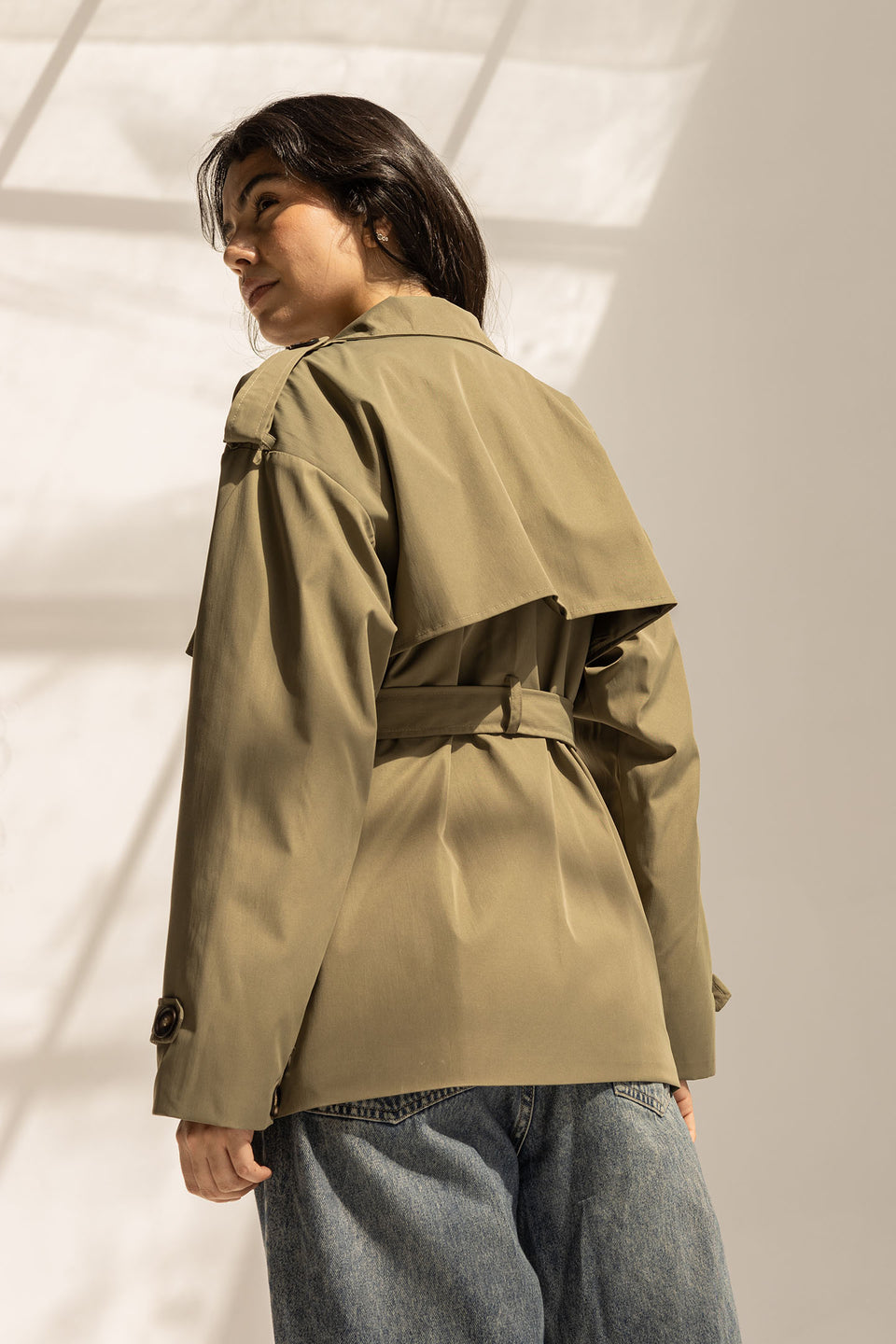 Olive Short Trench Coat with Belt