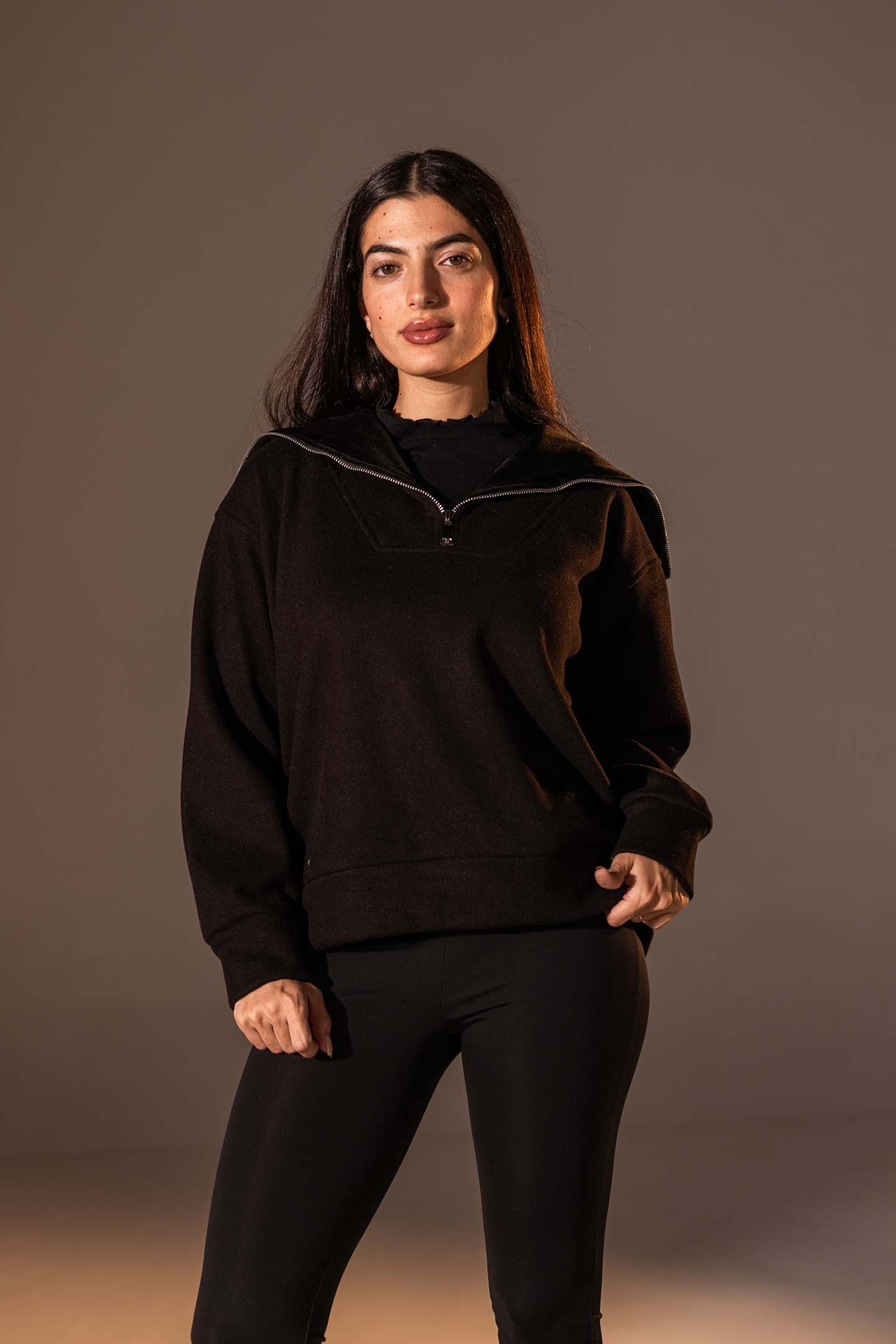 Black Half-Zip Knit Sweater
