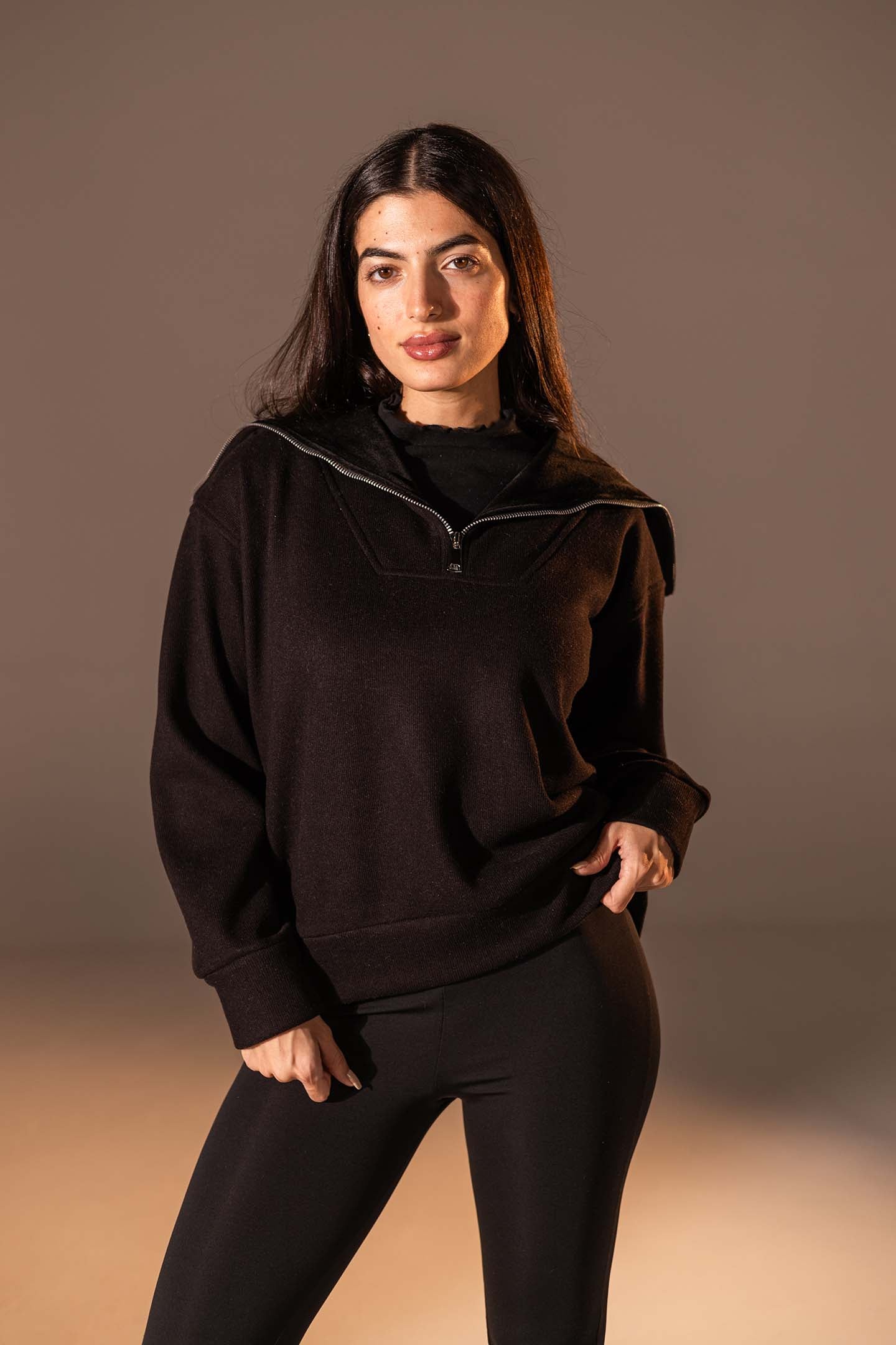 Black Half-Zip Knit Sweater