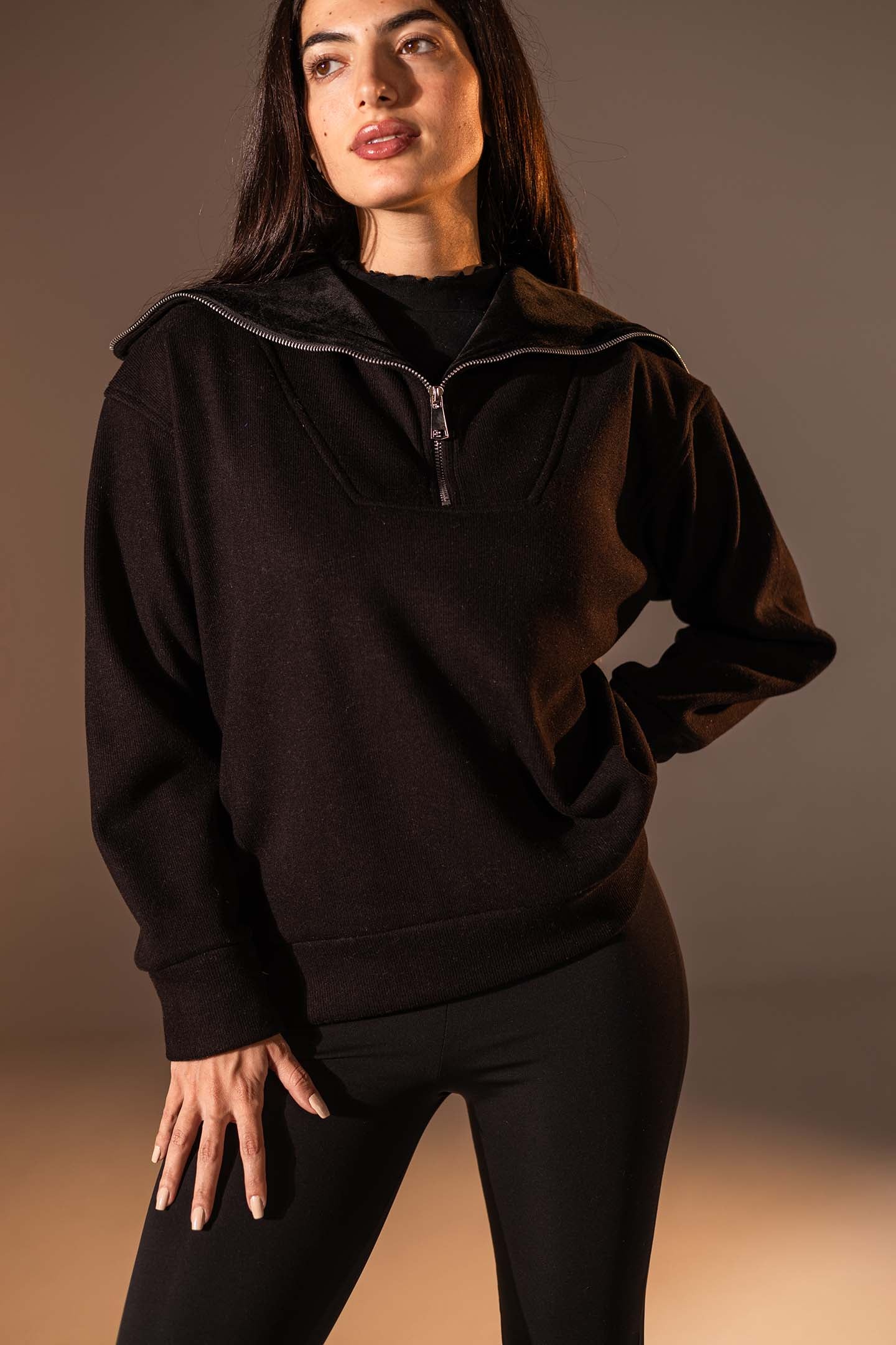 Black Half-Zip Knit Sweater