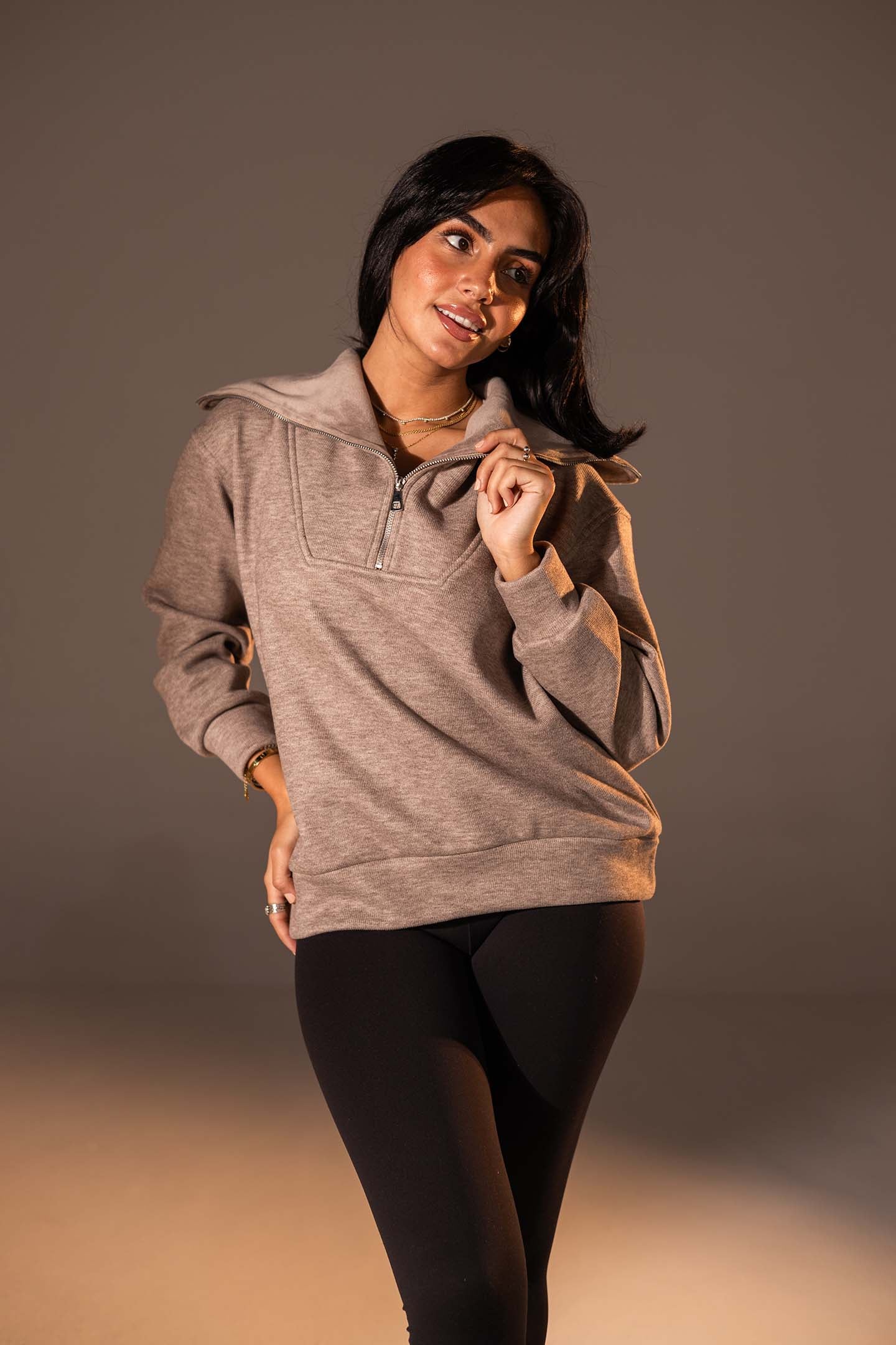 Coffe Half-Zip Knit Sweater