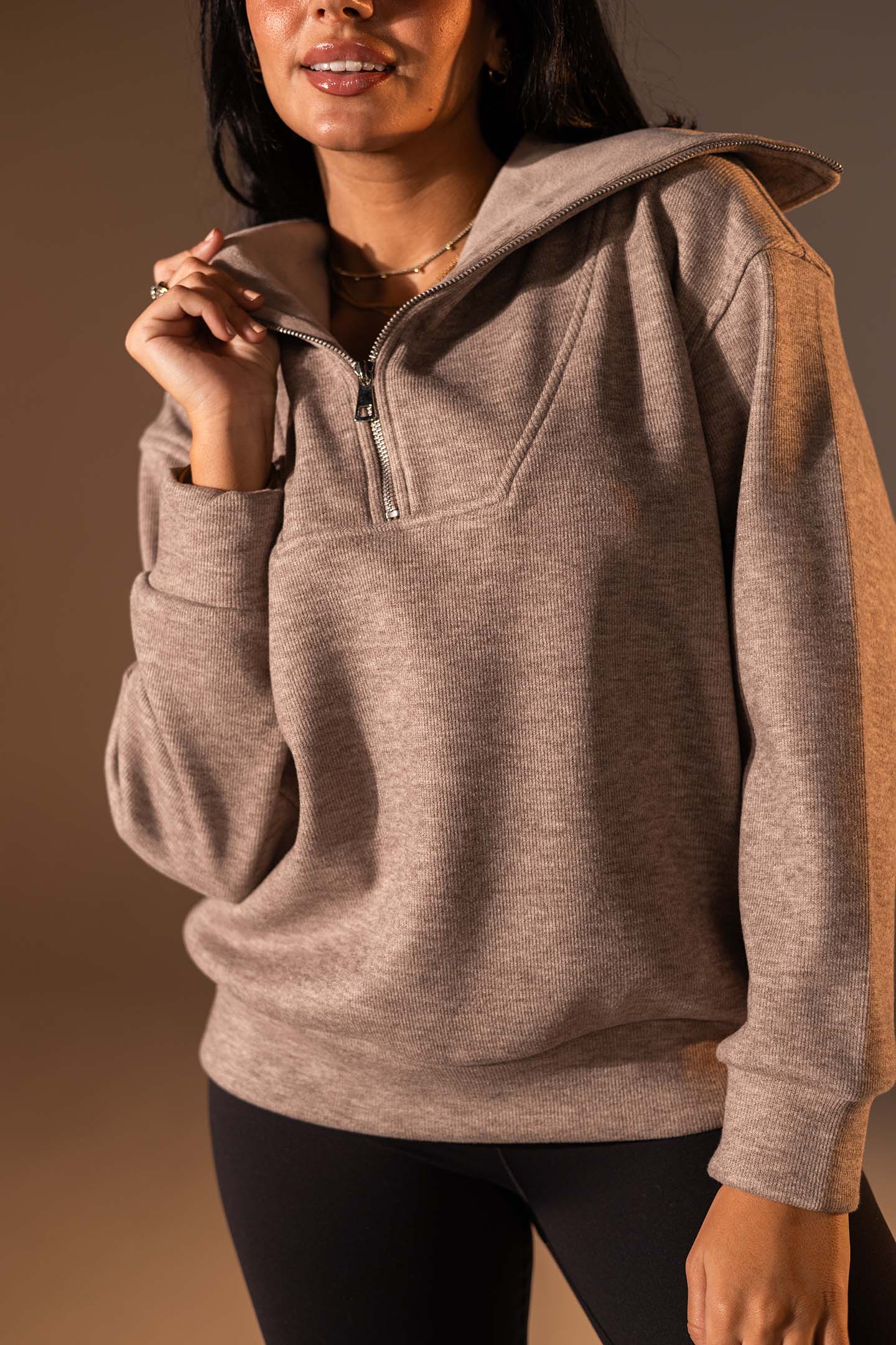 Coffe Half-Zip Knit Sweater