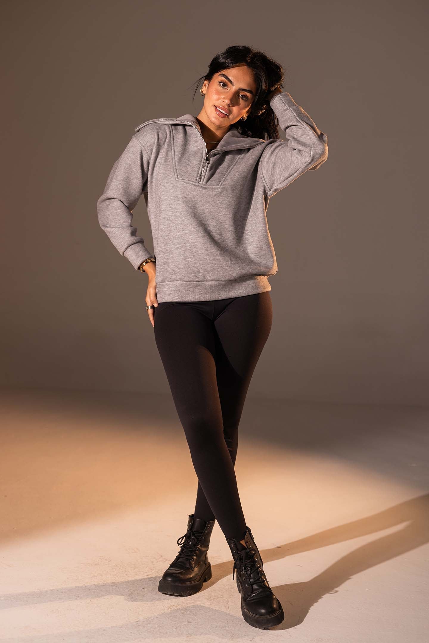 Grey Half-Zip Knit Sweater