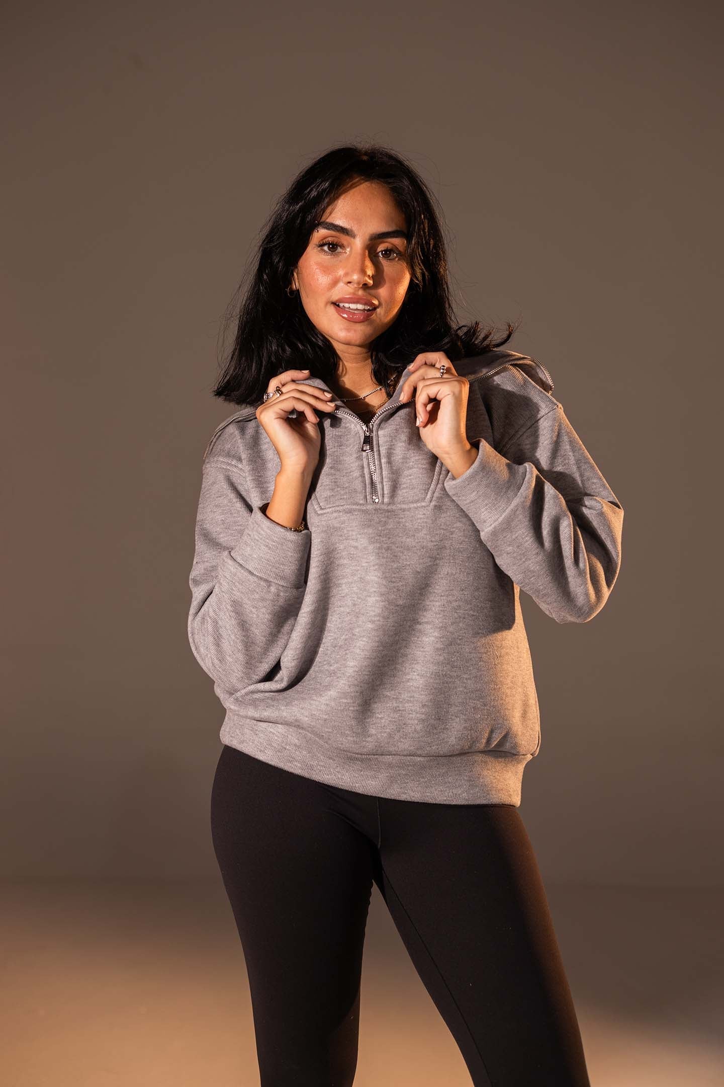 Grey Half-Zip Knit Sweater