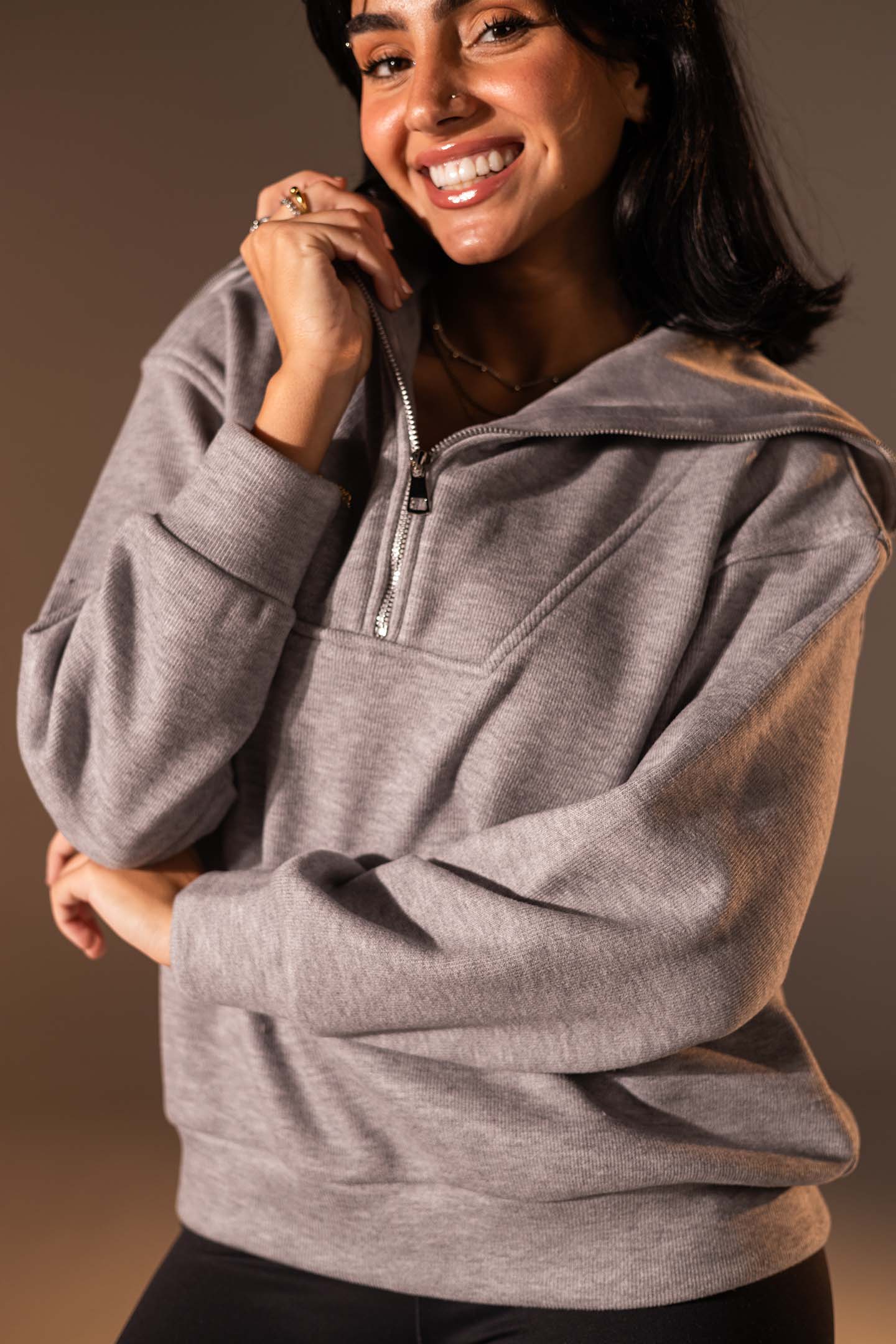 Grey Half-Zip Knit Sweater