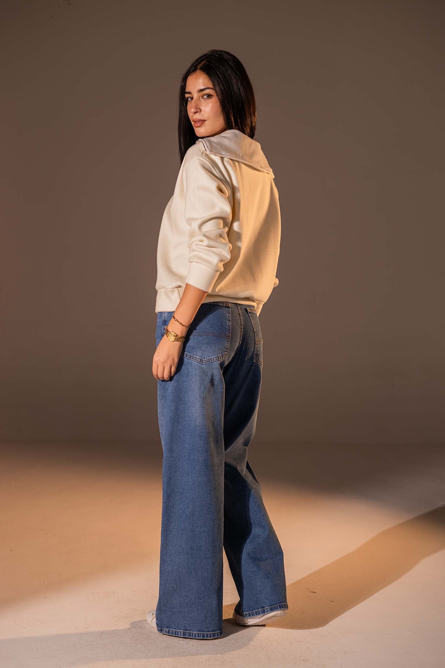 Off White Half-Zip Knit Sweater