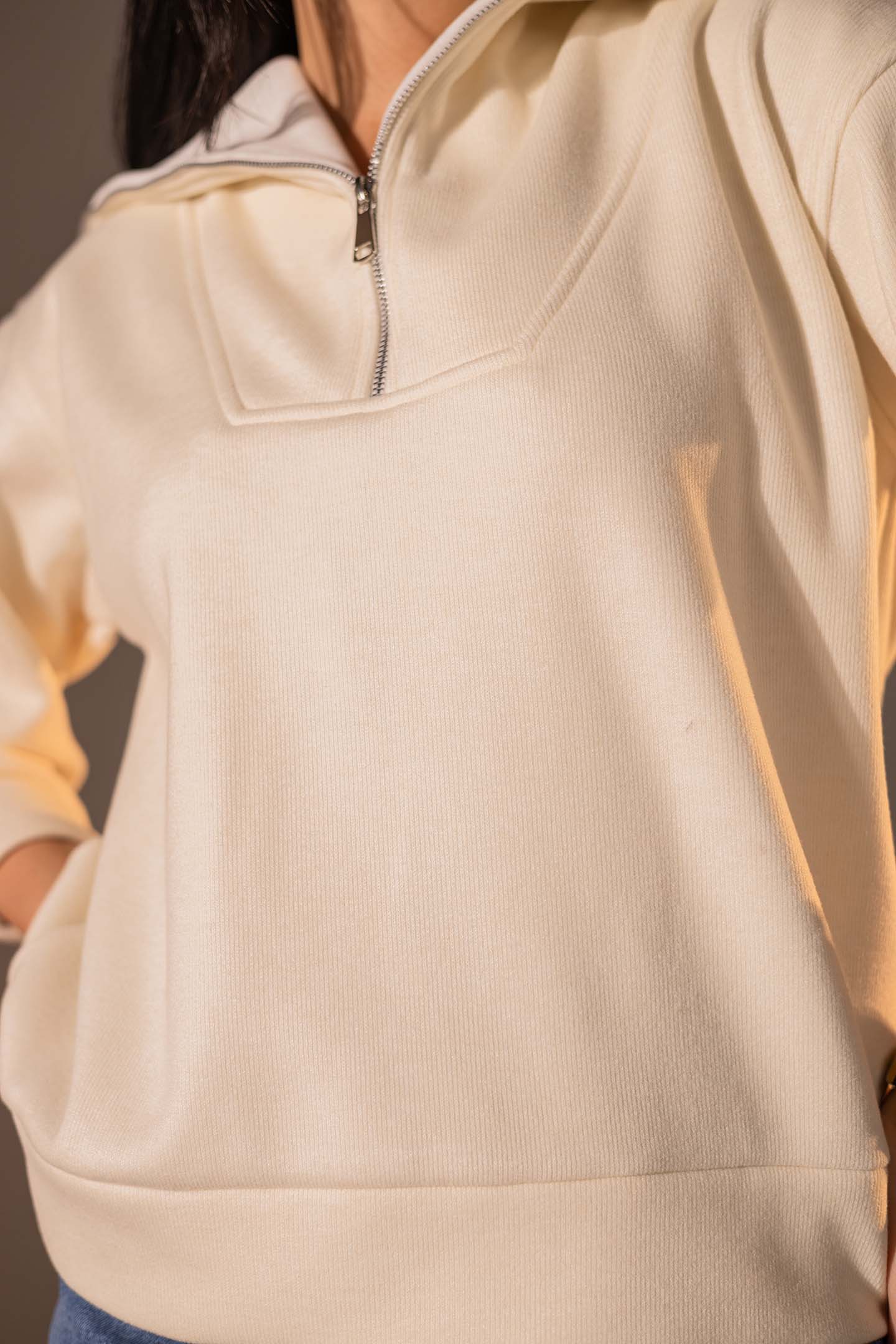 Off White Half-Zip Knit Sweater