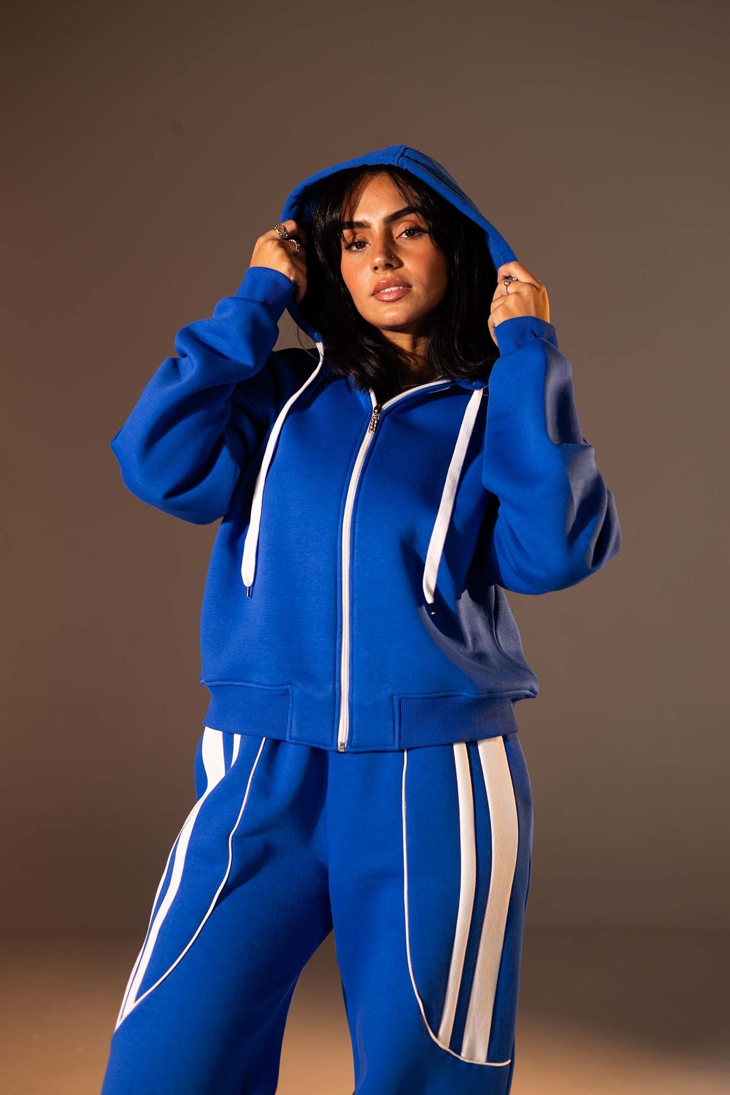 Blue Wide-Leg Set with White Curved Stripes