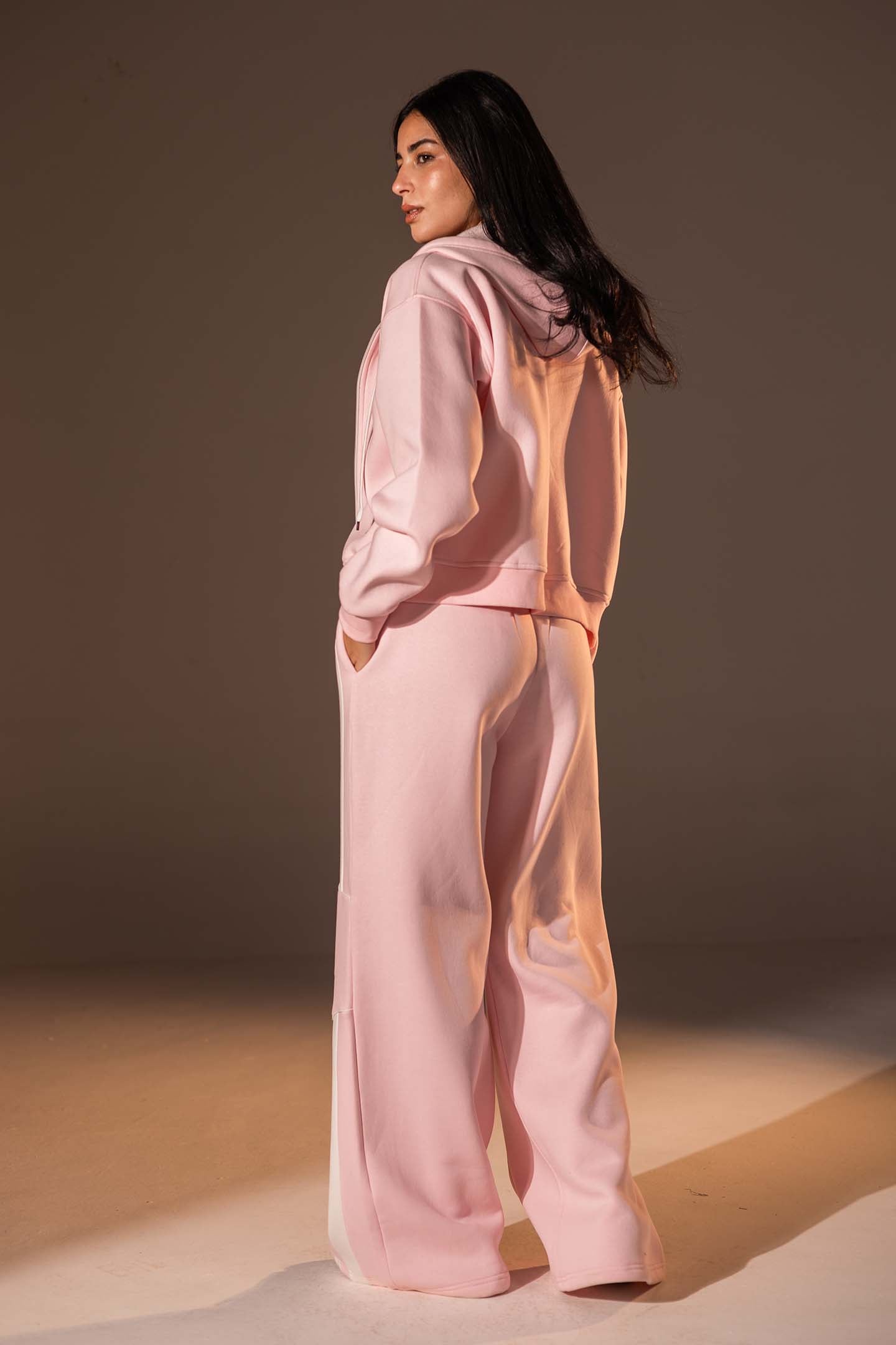 Rose Wide-Leg Set with White Curved Stripes