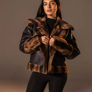 Black Faux Leather Oversized Fur Jacket