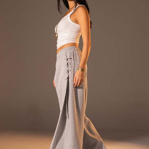 Grey Melton Side Lace-Up Pants