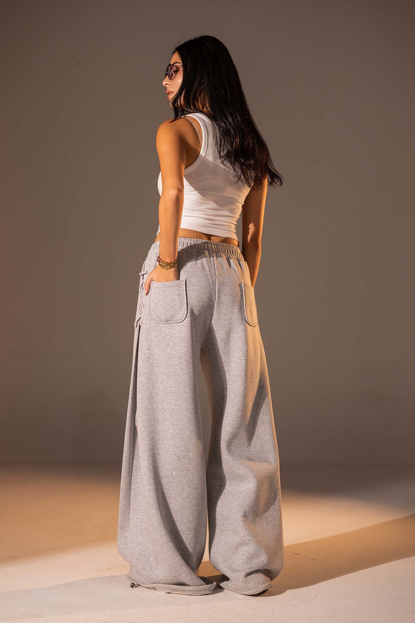 Grey Melton Side Lace-Up Pants