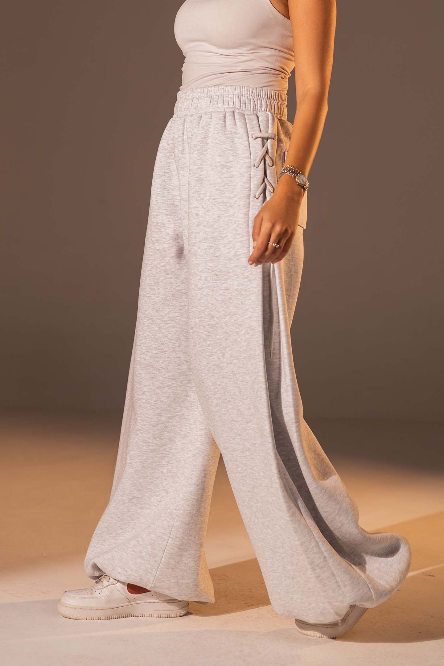 Light Grey Melton Side Lace-Up Pants