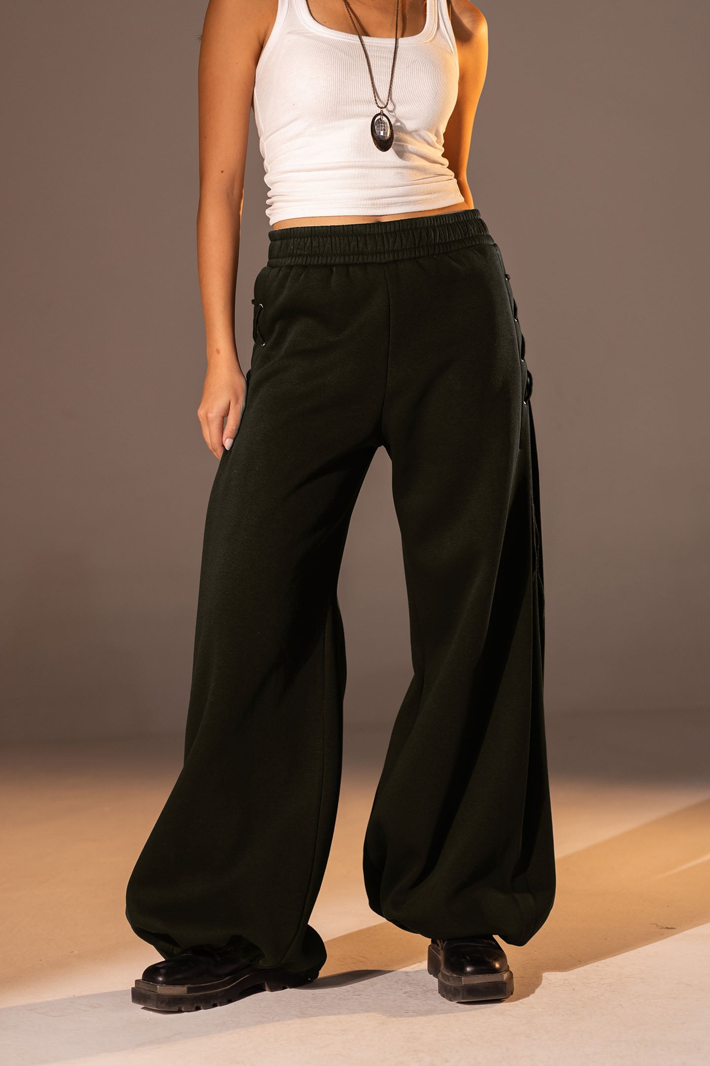 Olive Melton Side Lace-Up Pants