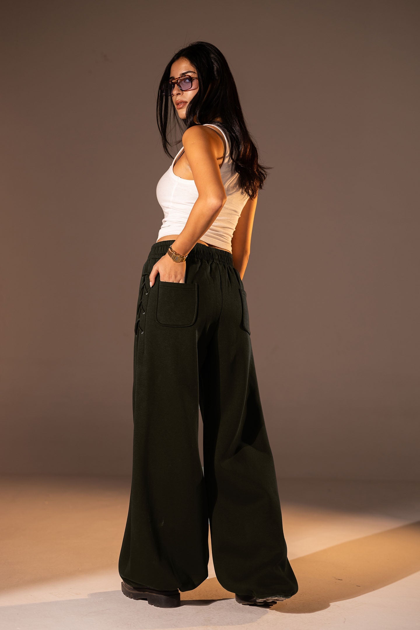 Olive Melton Side Lace-Up Pants