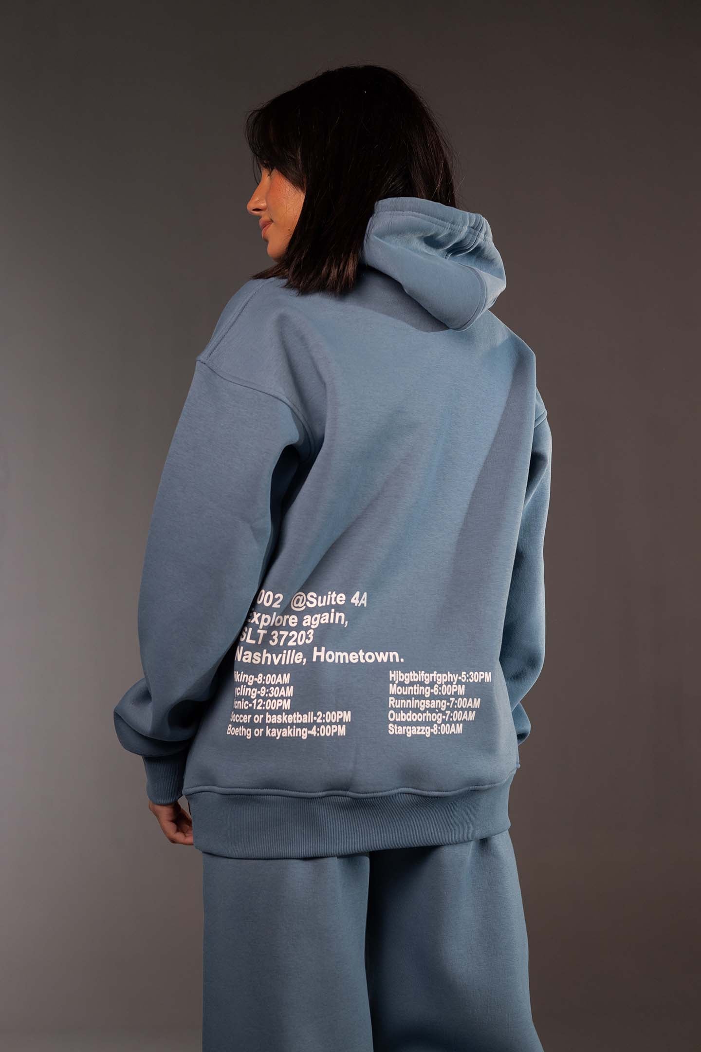 هودي أزرق بطبعة جرافيك ناشفيل