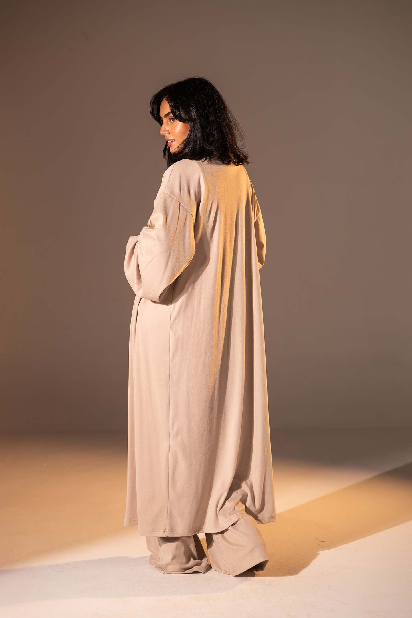 Beige Textured Long Cardigan