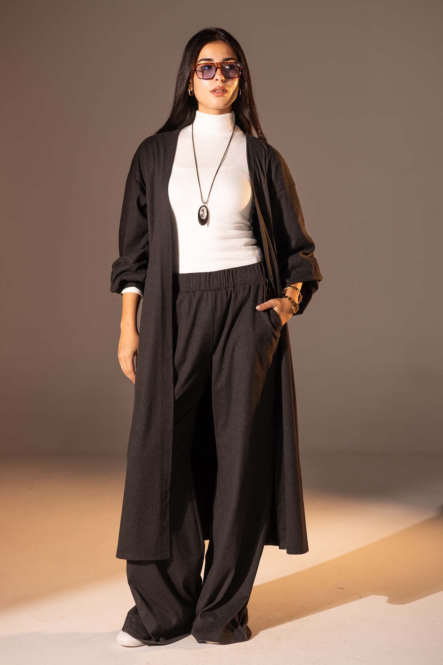 Black Textured Long cardigan