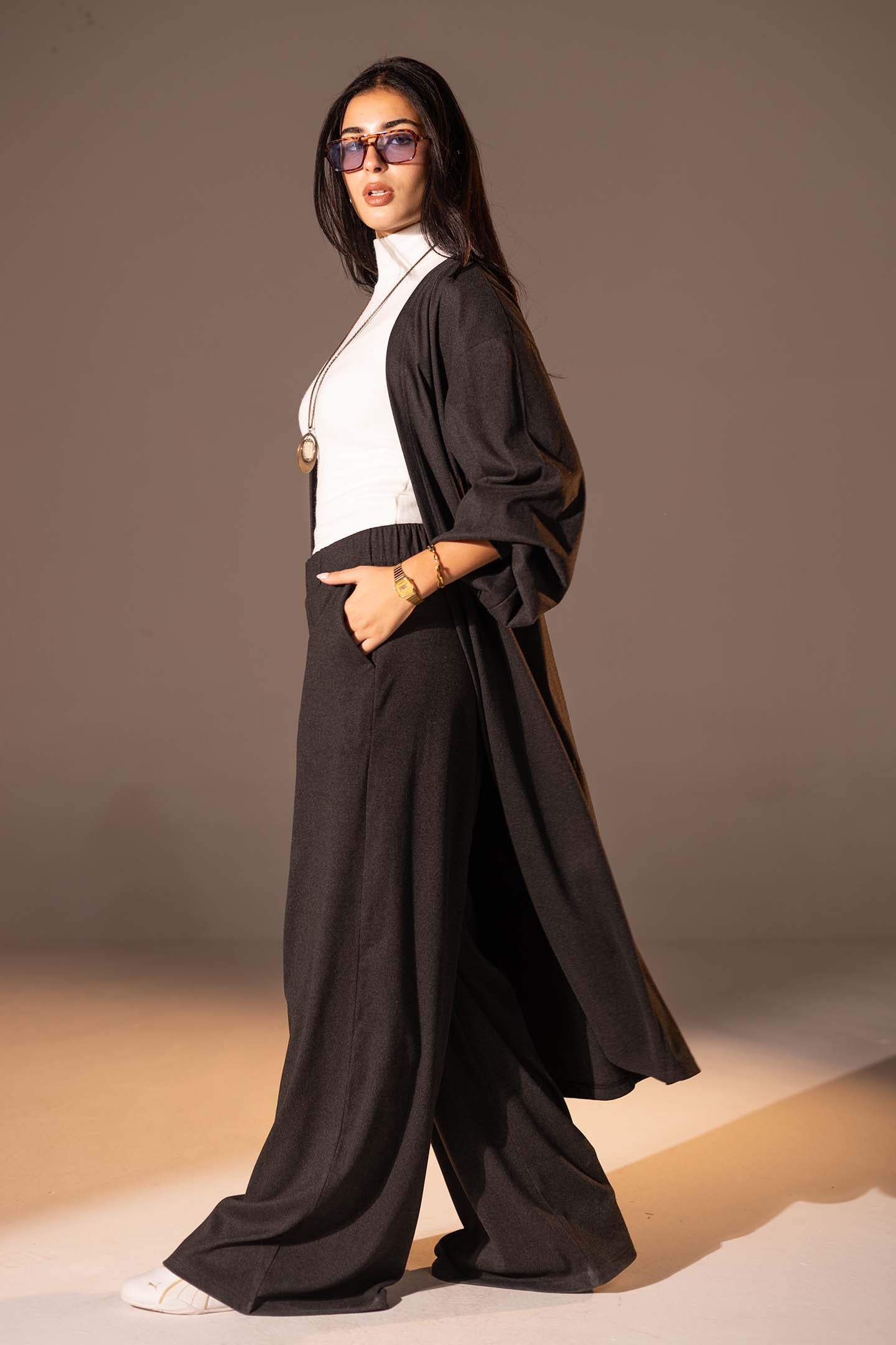 Black Textured Long cardigan