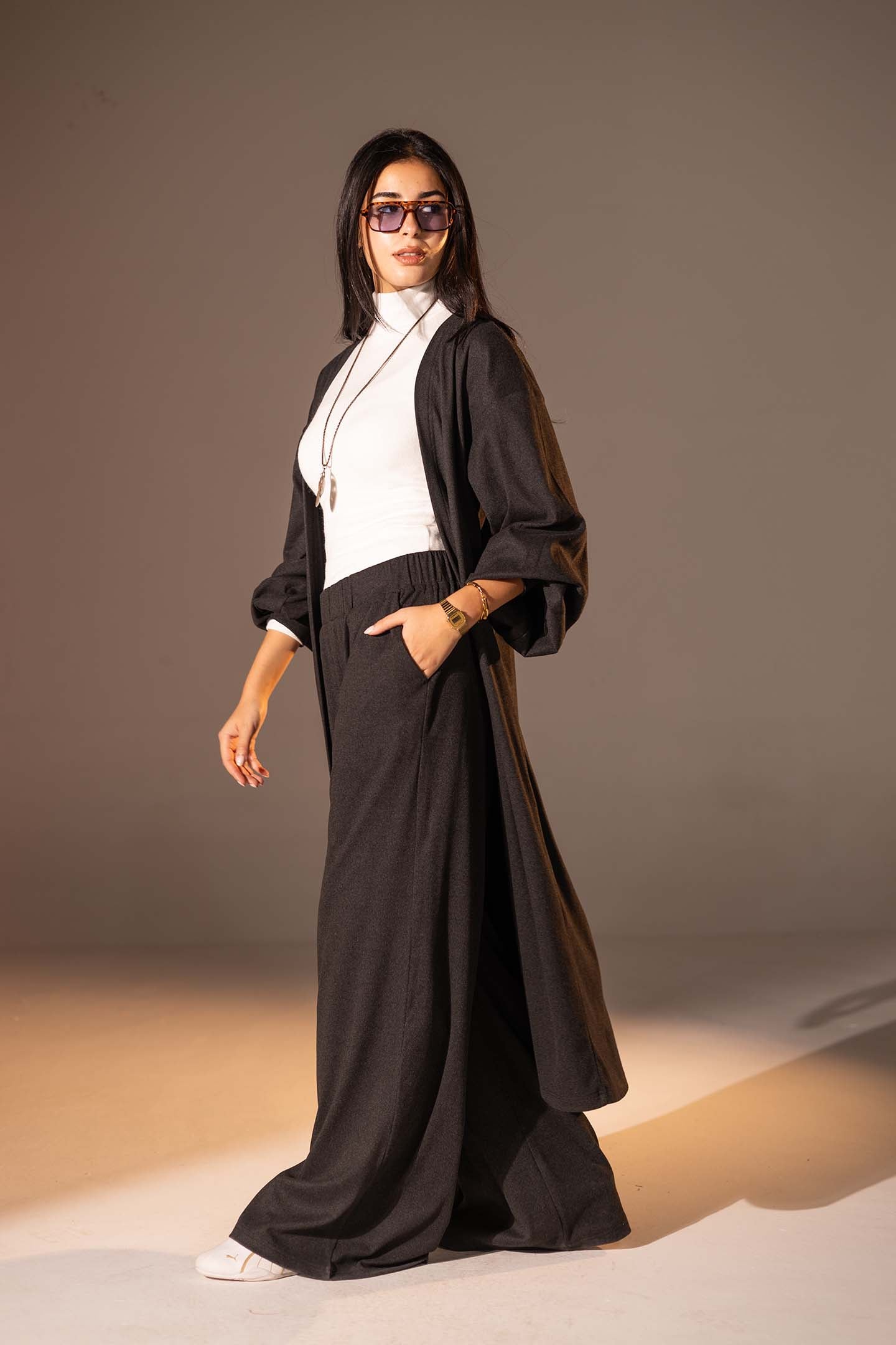 Black Textured Long cardigan